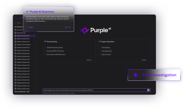 SentinelOne Purple AI interface for threat investigation