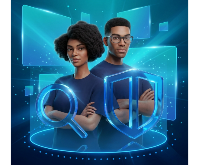 Two cybersecurity professionals symbolizing defensive security roles in Hack The Box