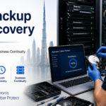 Data backup and recovery service in Dubai featuring Acronis Cyber Protect, server maintenance, secure backup, data protection, quick recovery, and business continuity.