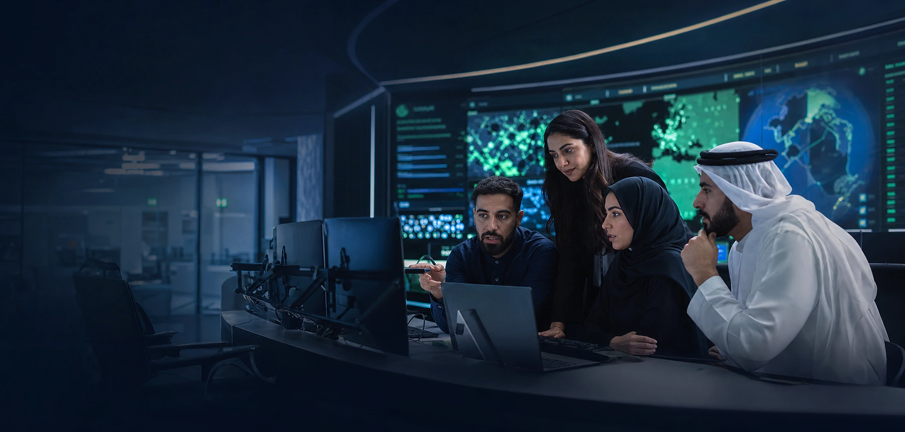 Security operations team collaborating in a UAE command centre