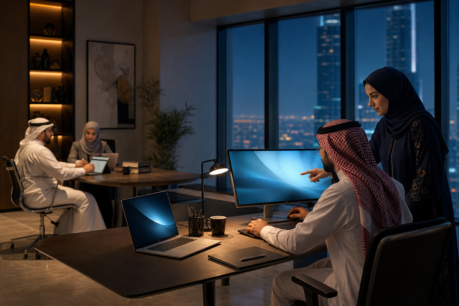 Professional using a laptop during a workspace adoption session
