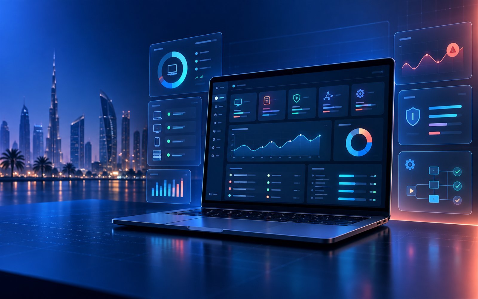 Unified IT operations dashboard with device health, support and automation panels