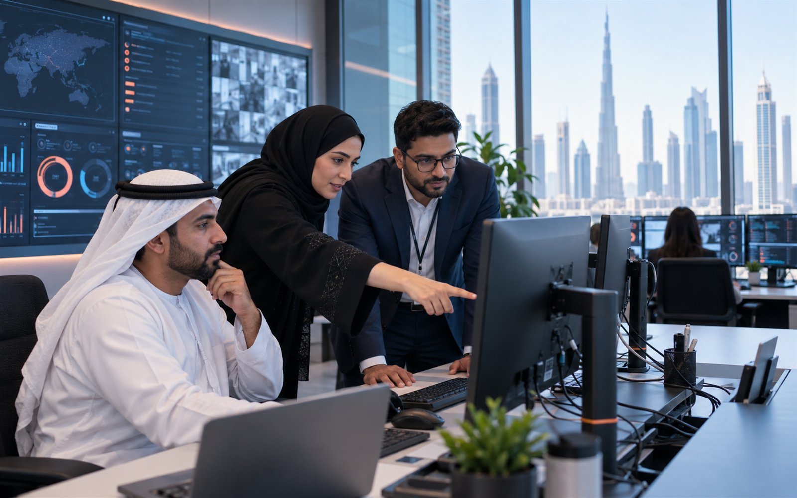 Regional IT operations team collaborating in a Dubai technology office