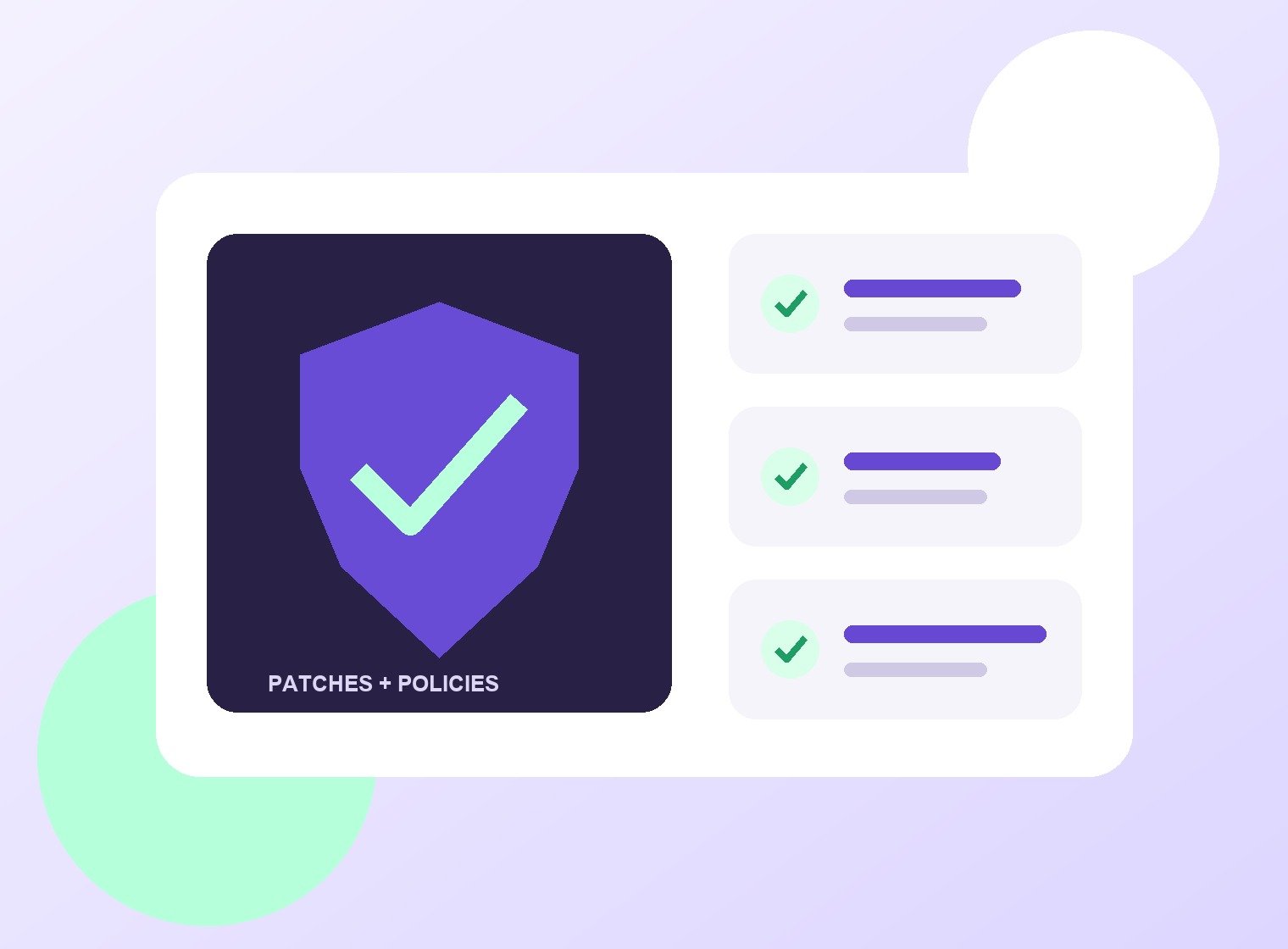 Automated patching and security workflow cards protected by a shield
